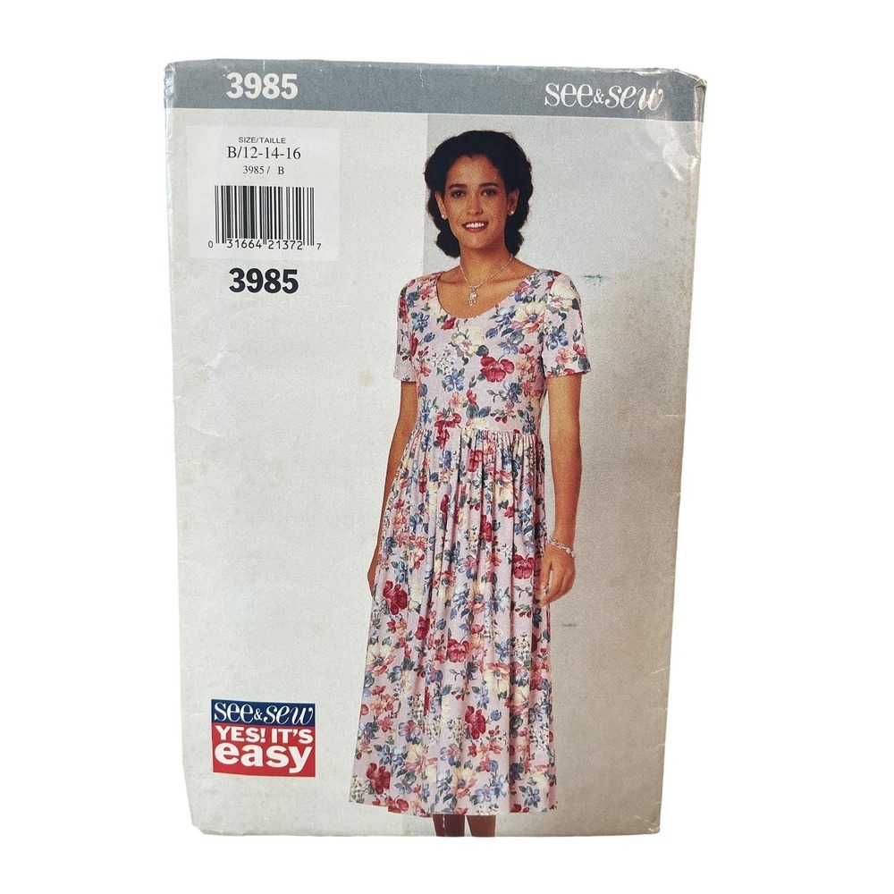 See & Sew 3985 Misses Dress 12-14-16‎ Pullover Easy 90s
